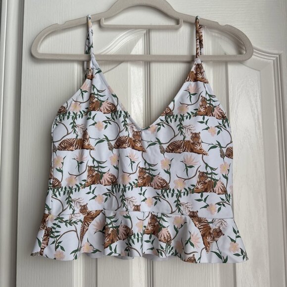 KORTNI JEANE Peplum Scoop Back Swim Top Ruffles Women Medium - Picture 1 of 4